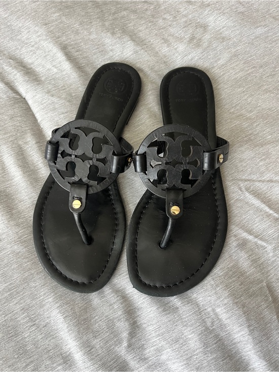 Tory Burch Shoes - Tory Burch Black Logo Miller Thong Sandals with Gold Accents size 8
